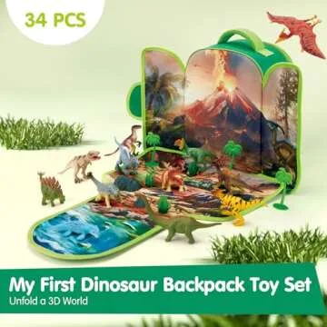 COCO&Friends Dinosaur Toys for Kids 3-5 - Portable Dinosaur Backpack Play Set with Foldable 3D Mat f...