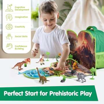 COCO&Friends Dinosaur Toys for Kids 3-5 - Portable Dinosaur Backpack Play Set with Foldable 3D Mat for Prehistoric Play - 3 Year Old Boy Open Ended Toys for 4 Year Old Boys Christmas Birthday Gifts