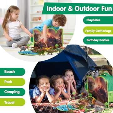 COCO&Friends Dinosaur Toys for Kids 3-5 - Portable Dinosaur Backpack Play Set with Foldable 3D Mat for Prehistoric Play - 3 Year Old Boy Open Ended Toys for 4 Year Old Boys Christmas Birthday Gifts