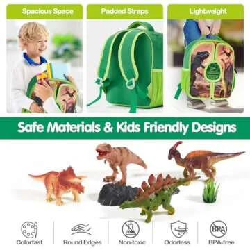 COCO&Friends Dinosaur Toys for Kids 3-5 - Portable Dinosaur Backpack Play Set with Foldable 3D Mat for Prehistoric Play - 3 Year Old Boy Open Ended Toys for 4 Year Old Boys Christmas Birthday Gifts
