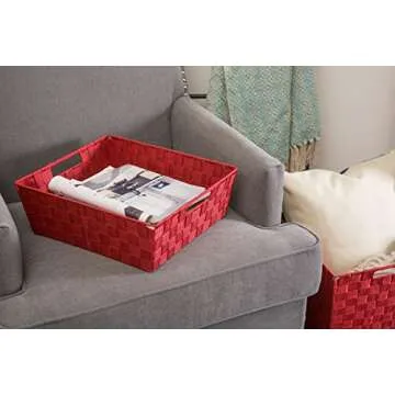 DII Woven Nylon Trapezoid Storage Bin, for Home, Office, Closets, & Everyday Storage Needs, Red, Tray