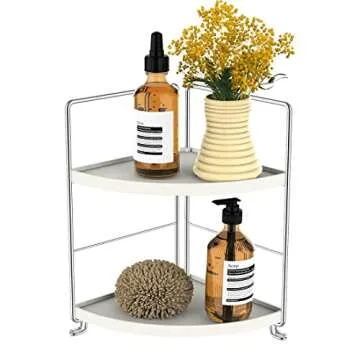 kaileyouxiangongsi 2-Tier Bathroom Countertop Organizer - Vanity Tray Cosmetic & Makeup Storage- Kitchen Spice Rack Standing Shelf - Corner Storage Shelf, Silver