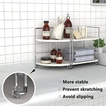 kaileyouxiangongsi 2-Tier Bathroom Countertop Organizer - Vanity Tray Cosmetic & Makeup Storage- Kitchen Spice Rack Standing Shelf - Corner Storage Shelf, Silver