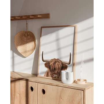 HAUS AND HUES Highland Cow Wall Art - Highland Cow Print and Bull Wall Art Cow Wall Decor Cow Pictures Wall Decor | Farmhouse Pictures Cow Print Black Animal Bull Pictures (Unframed, 12x16)