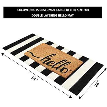 Collive Black and White Outdoor Striped Rug 24"x 51", Cotton Woven Front Porch Rug Christmas Decor,W...
