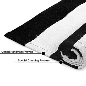 Collive Black and White Outdoor Striped Rug 24"x 51", Cotton Woven Front Porch Rug Christmas Decor,Washable Front Door Rug,Farmhouse Layered Door Mats Outdoor for Entryway