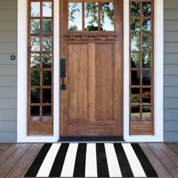 Collive Black and White Outdoor Striped Rug 24"x 51", Cotton Woven Front Porch Rug Christmas Decor,Washable Front Door Rug,Farmhouse Layered Door Mats Outdoor for Entryway