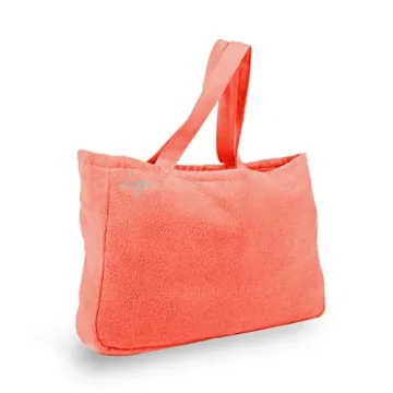 Luzia Cotton Terry Tote Bag - Everyday Use - Extra Large, Reversible, Shoulder Bag - Made of Luxuriously Soft Premium Cotton (Living Coral)