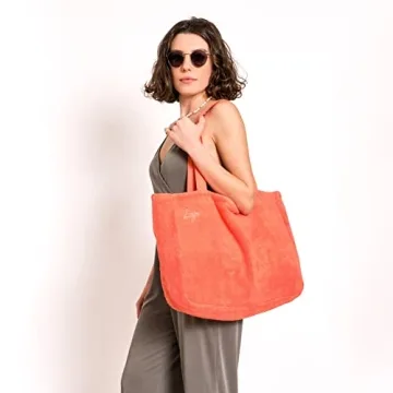 Luzia Cotton Terry Tote Bag - Everyday Use - Extra Large, Reversible, Shoulder Bag - Made of Luxuriously Soft Premium Cotton (Living Coral)