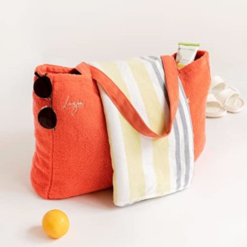 Luzia Cotton Terry Tote Bag - Everyday Use - Extra Large, Reversible, Shoulder Bag - Made of Luxuriously Soft Premium Cotton (Living Coral)