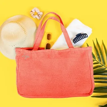 Luzia Cotton Terry Tote Bag - Everyday Use - Extra Large, Reversible, Shoulder Bag - Made of Luxuriously Soft Premium Cotton (Living Coral)