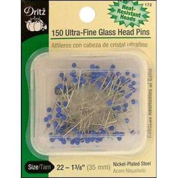 Dritz 172 Glass Head Pins, Ultra Fine, 1-3/8-Inch (150-Count) , Blue