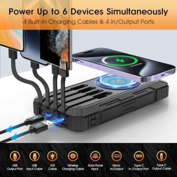 BLASOUL Solar Charger 49800mAh Power Bank - Wireless Portable Phone Charger with 4 Built-in Cable,22.5W Fast Charging Battery Pack USB C in/Output for All Cell Phone iPhone,Galaxy,Android,Etc(Black)