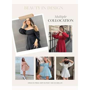 Dokotoo Square Neck Summer Dresses for Women 2025 Tie Backless Sexy Lantern Sleeve Ruffle A-Line Casual Elastic Waist Mini Dress Black Small