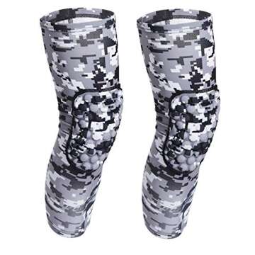 COOLOMG Basketball Knee Pads for Kids Youth Compression Knee Pads Long Leg Sleeves Volleyball Football Baseball Wrestling Running Camo Gray S