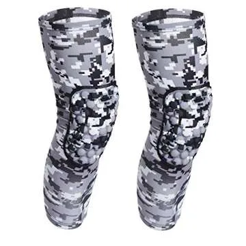 COOLOMG Basketball Knee Pads for Kids Youth Compression Knee Pads Long Leg Sleeves Volleyball Football Baseball Wrestling Running Camo Gray S