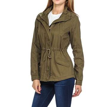 Auliné Women's Lightweight Military Hoodie Jacket - Olive Green