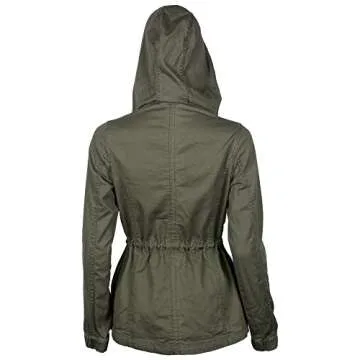Auliné Women's Lightweight Military Hoodie Jacket - Olive Green