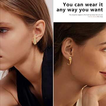 NEPULOY Gold Teardrop Hoop Earrings for Women Chunky Thick Gold Earrings Polished Droplet Earrings (Waterdrop C)