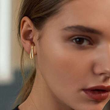 NEPULOY Gold Teardrop Hoop Earrings for Women Chunky Thick Gold Earrings Polished Droplet Earrings (Waterdrop C)