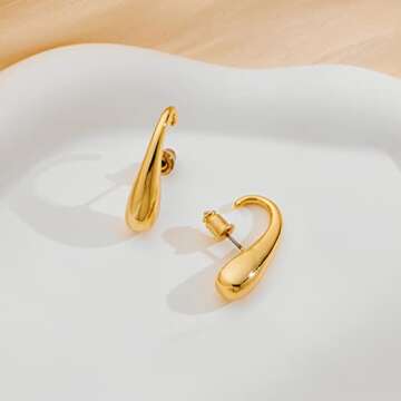 NEPULOY Gold Teardrop Hoop Earrings for Women Chunky Thick Gold Earrings Polished Droplet Earrings (Waterdrop C)
