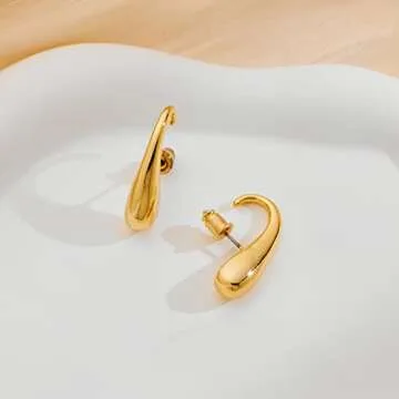 NEPULOY Gold Teardrop Hoop Earrings for Women Chunky Thick Gold Earrings Polished Droplet Earrings (Waterdrop C)