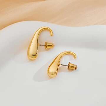 NEPULOY Gold Teardrop Hoop Earrings for Women Chunky Thick Gold Earrings Polished Droplet Earrings (Waterdrop C)
