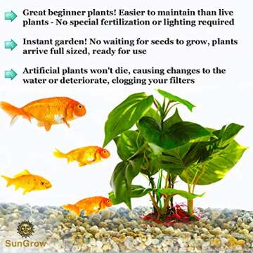 SunGrow Plastic Leaf Plant, Heavy-Duty Ceramic Base, Hiding Spot for Fish, Betta, Angelfish, Gold Fish, Frog, Python, Reptiles, Amphibians (10 Inches, 1 Count)