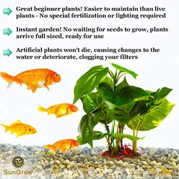 SunGrow Plastic Leaf Plant, Heavy-Duty Ceramic Base, Hiding Spot for Fish, Betta, Angelfish, Gold Fish, Frog, Python, Reptiles, Amphibians (10 Inches, 1 Count)