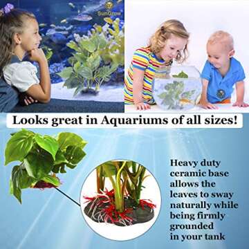 SunGrow Plastic Leaf Plant, Heavy-Duty Ceramic Base, Hiding Spot for Fish, Betta, Angelfish, Gold Fish, Frog, Python, Reptiles, Amphibians (10 Inches, 1 Count)