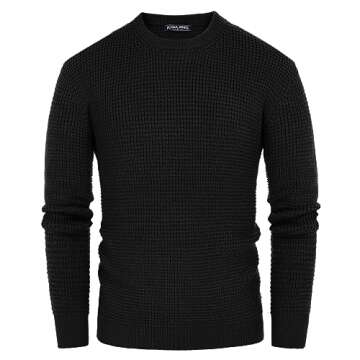 PJ PAUL JONES Mens Sweaters Crew Neck Waffle Cable Knit Pullover Sweater Black Sweater for Men