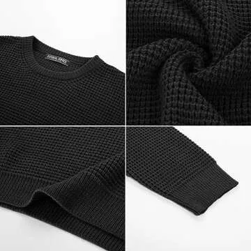 PJ PAUL JONES Mens Sweaters Crew Neck Waffle Cable Knit Pullover Sweater Black Sweater for Men