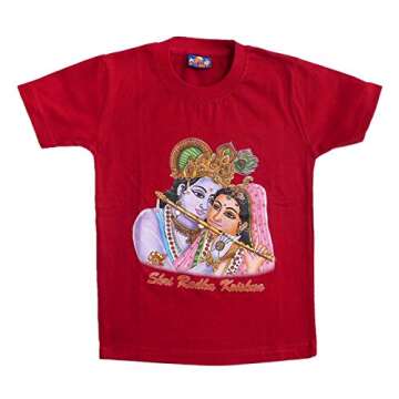 DollsofIndia Printed Radha Krishna on Red T-Shirt for 2 to 3 Years of Age (LV09)