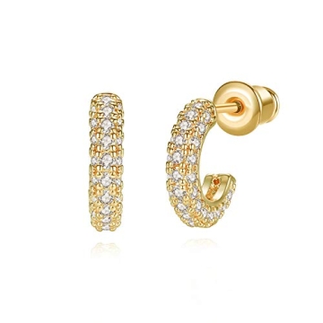 Wowshow Small Half Hoop Stud Earrings with Cubic Zirconia
