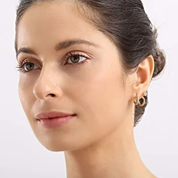 Wowshow Small Half Hoop Stud Earrings with Cubic Zirconia