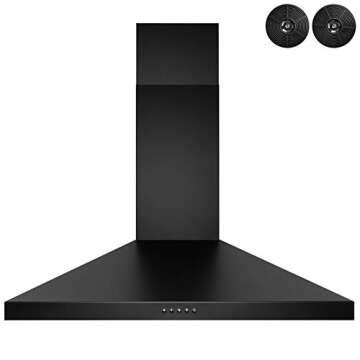 AKDY 30 in. Convertible Kitchen Wall Mount Range Hood with Carbon Filters in Black Painted Stainless Steel