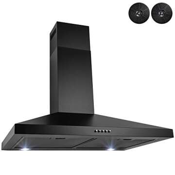 AKDY 30 in. Convertible Kitchen Wall Mount Range Hood with Carbon Filters in Black Painted Stainless Steel