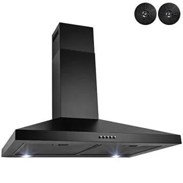 AKDY 30 in. Convertible Kitchen Wall Mount Range Hood with Carbon Filters in Black Painted Stainless Steel