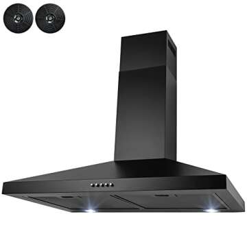 AKDY 30 in. Convertible Kitchen Wall Mount Range Hood with Carbon Filters in Black Painted Stainless Steel
