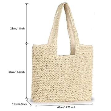 Sightor Straw Beach Bag, Women Tote Bag Woven Shoulder Bag, Handmade Large Summer Handbag Hobo Bag for Beach Picnic Vacation (Beige)