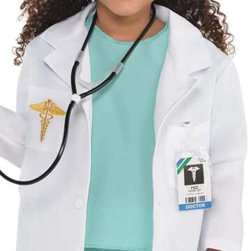 Amscan Doctor Costume for Kids - Small (4-6) 6 Pc. - Includes Lab Coat, Shirt, Pants, Cap, Stethoscope & Badge - Unique & Fun Hospital Roleplay, Perfect for Kids Imaginative Play