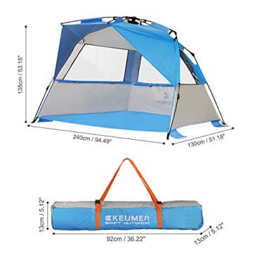 G4Free Easy Set up Beach Tent Pop up Sun Shelter UV Protection Beach Shade for Baby Kids,4 Persons Large Portable Family Camping Shelter for Outdoor Sports Beach touring Hiking Fishing or Picnic(Blue)
