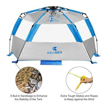 G4Free Easy Set up Beach Tent Pop up Sun Shelter UV Protection Beach Shade for Baby Kids,4 Persons Large Portable Family Camping Shelter for Outdoor Sports Beach touring Hiking Fishing or Picnic(Blue)