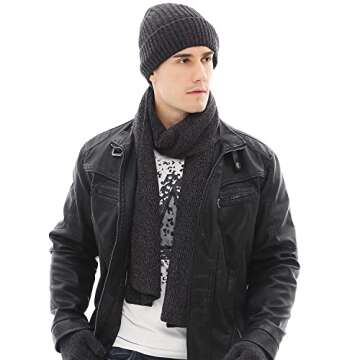 ecodudo Beanie Hat Scarf Touch Screen Gloves Set for Men and Women (Ribbed Knit)