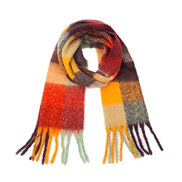 Yatemiole Women's Cashmere Big Coloured Checked Scarf