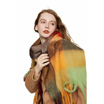 Yatemiole Women's Cashmere Big Coloured Checked Scarf
