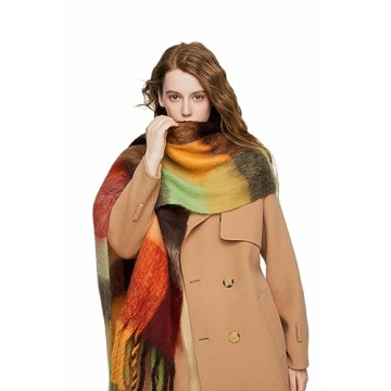 Yatemiole Women's Cashmere Big Coloured Checked Scarf