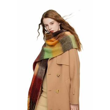 Yatemiole Women's Cashmere Big Coloured Checked Scarf