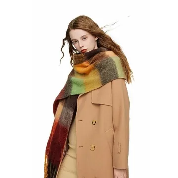 Yatemiole Women's Cashmere Big Coloured Checked Scarf