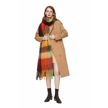 Yatemiole Women's Cashmere Big Coloured Checked Scarf